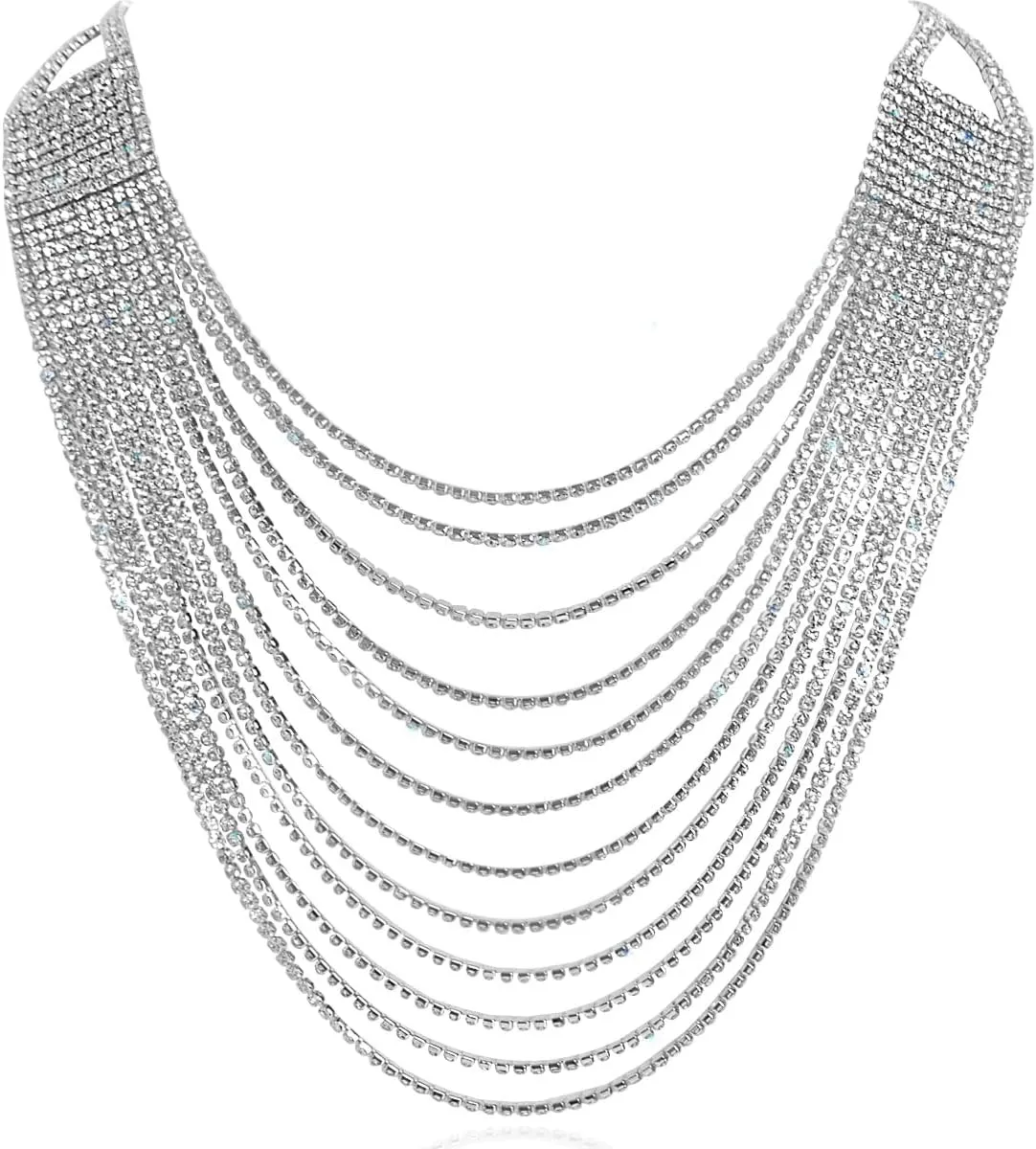 Humble Chic NY Simulated Diamond Statement Necklace for Women - Layered Cubic Zirconia Short Waterfall Chain Necklace