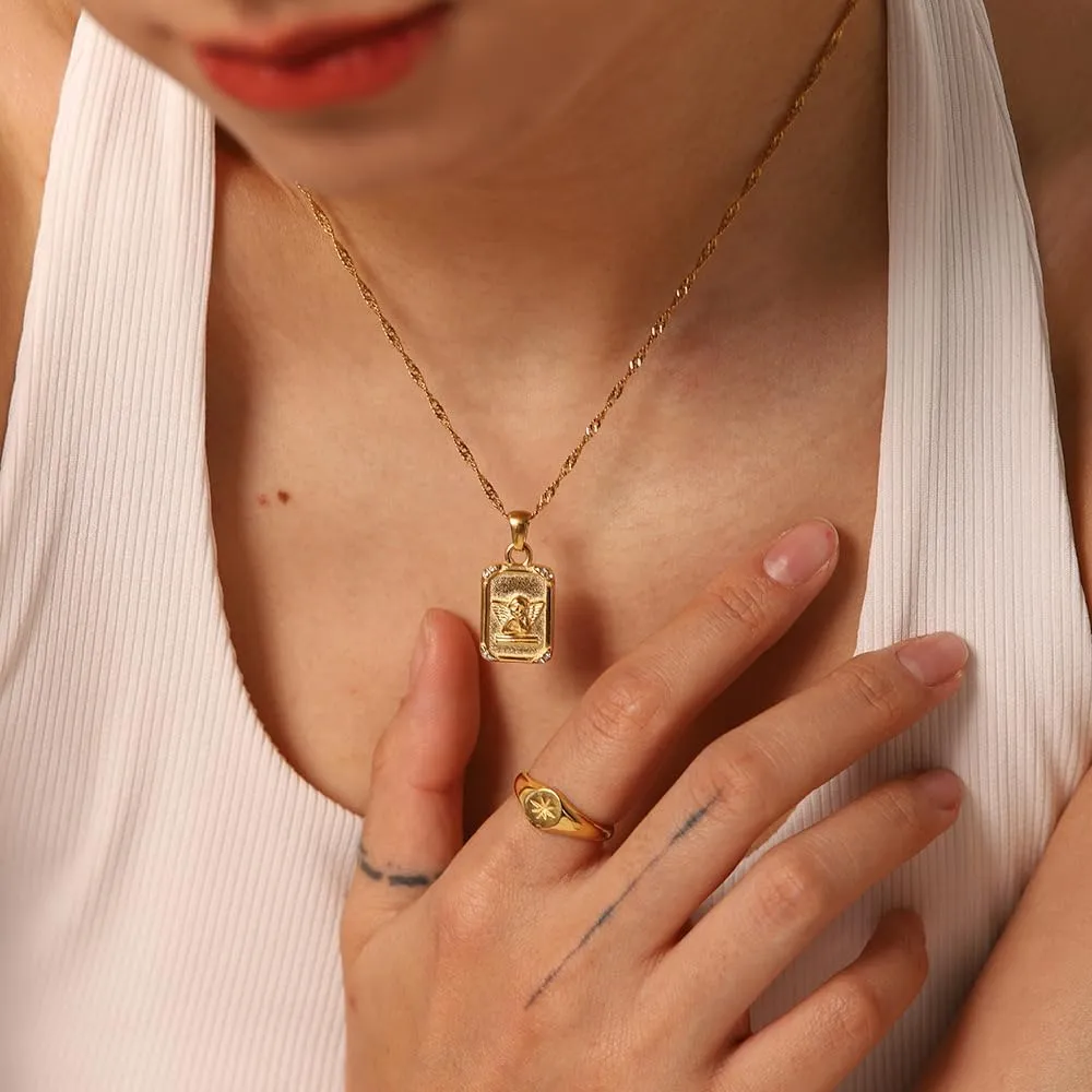 IBARA Women Gold Dianty Necklace Sun Crescent Moon Star Evil Eye Lock Lovely Heart Flower Butterfly Pearl Pendant Coin Necklaces 18K Gold CZ Diamond Filled Chain Boho Beach Simple Handmade Jewelry