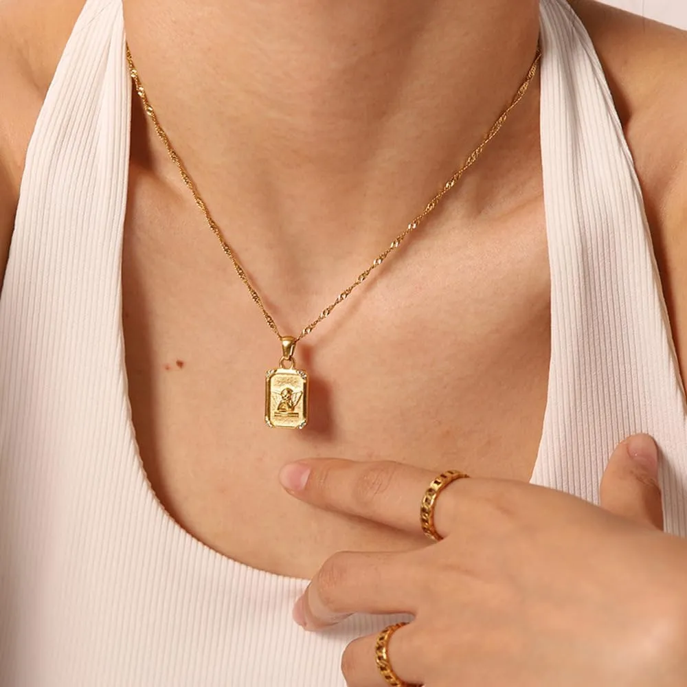 IBARA Women Gold Dianty Necklace Sun Crescent Moon Star Evil Eye Lock Lovely Heart Flower Butterfly Pearl Pendant Coin Necklaces 18K Gold CZ Diamond Filled Chain Boho Beach Simple Handmade Jewelry