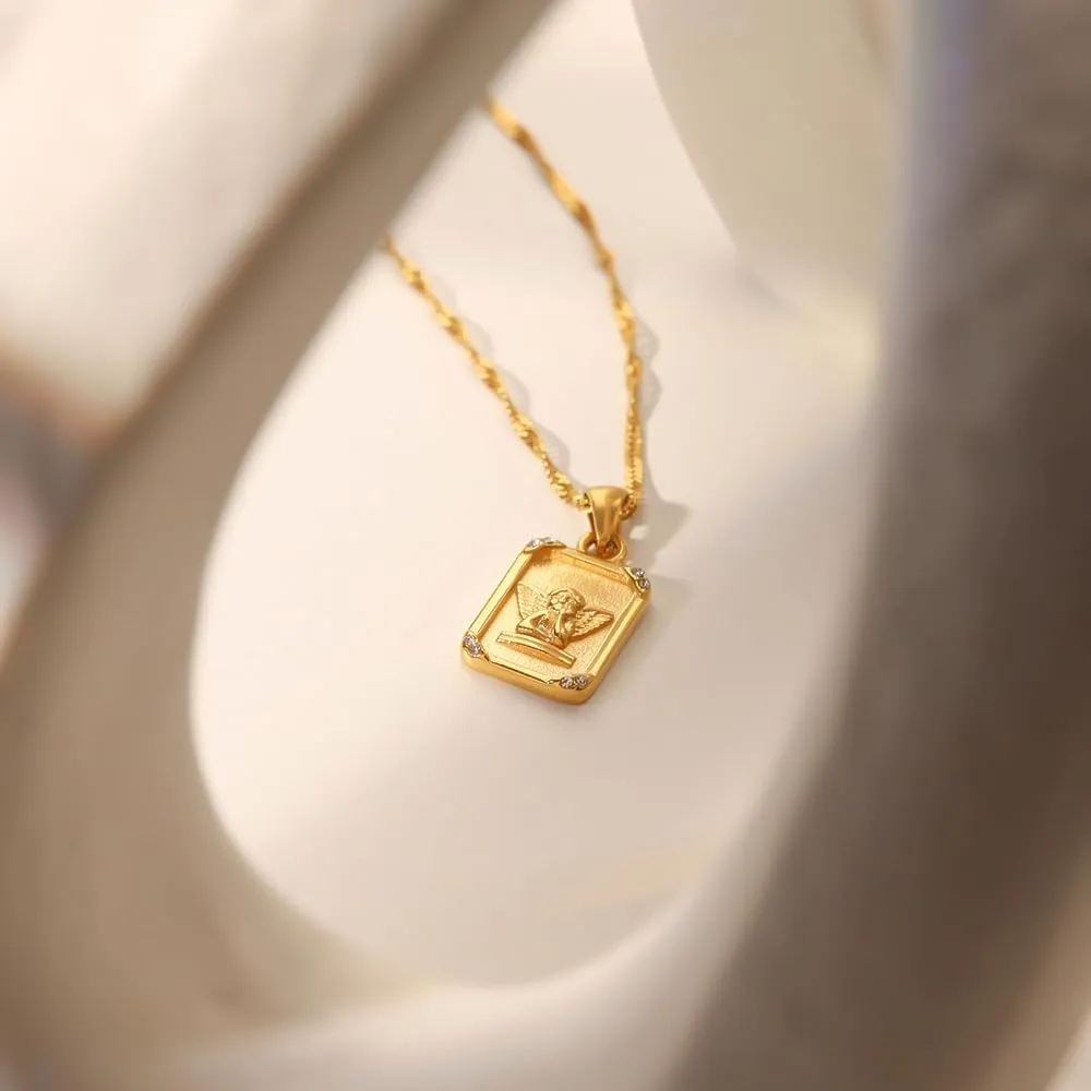 IBARA Women Gold Dianty Necklace Sun Crescent Moon Star Evil Eye Lock Lovely Heart Flower Butterfly Pearl Pendant Coin Necklaces 18K Gold CZ Diamond Filled Chain Boho Beach Simple Handmade Jewelry