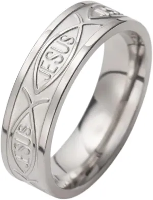 Ichthys Symbol Jesus Fish Ring for Men Women Faith Religious Jewelry Stainless Steel Anniversary Wedding Band