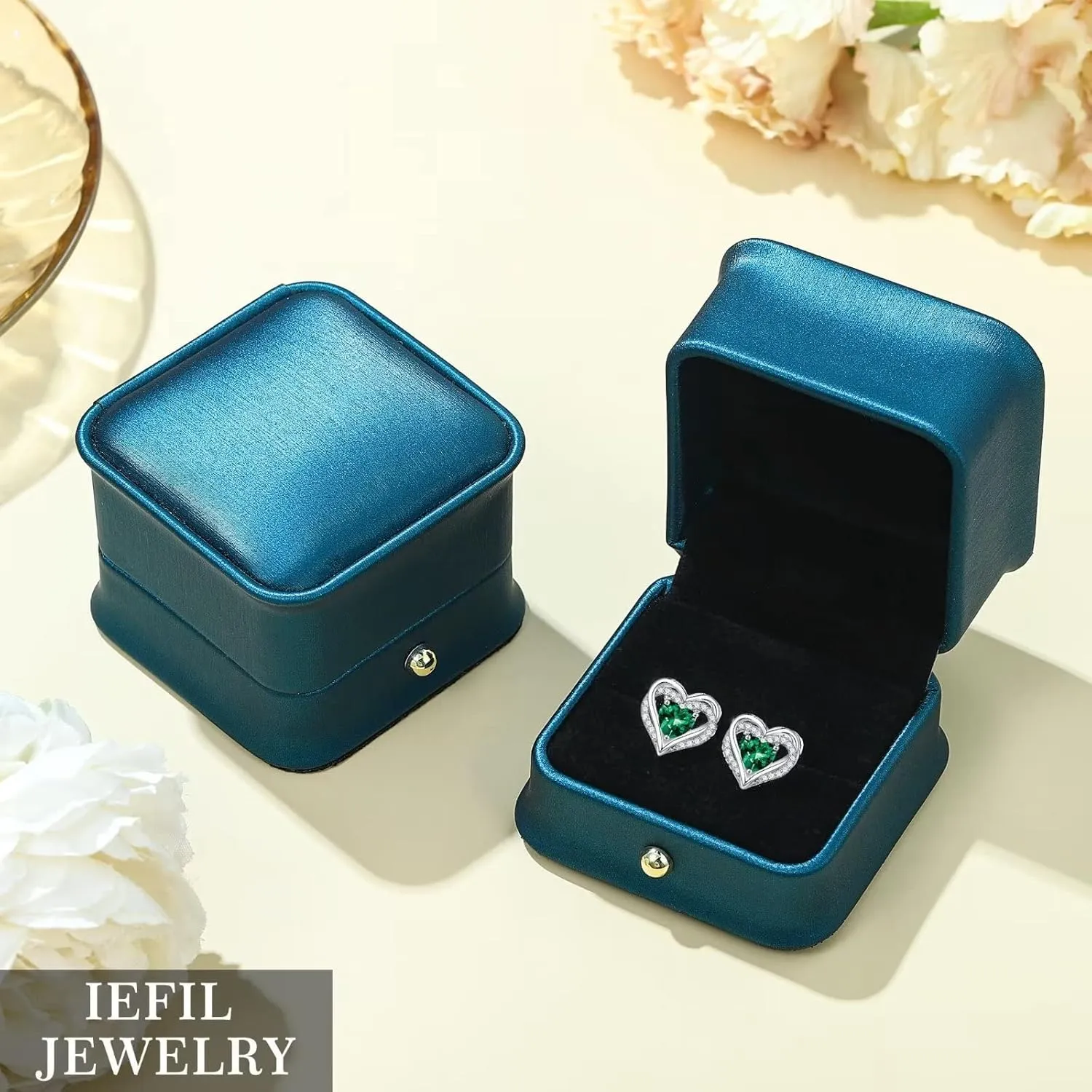 Iefil Birthstone Earrings for Women, S925 Sterling Silver Birthstone Heart Stud Earrings Birthday Gifts for Women