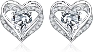 Iefil Birthstone Earrings for Women, S925 Sterling Silver Birthstone Heart Stud Earrings Birthday Gifts for Women
