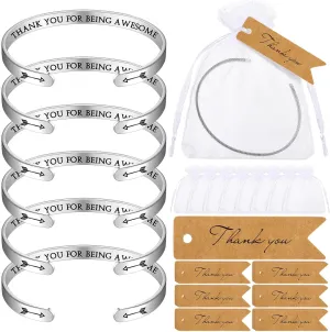Inbagi 6 Set Thank You Gifts Inspirational Bracelets for Women Stainless Steel Adjustable Bracelets with Thank You Tag Organza Bag Team Appreciation Gifts for Employees(Thank You Awesome)