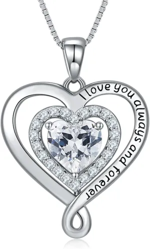 Infinity Heart Necklaces for Women | 925 Sterling Silver Diamond Jewelry for Wife Anniversary | Birthday Gifts for Her | Valentines Day Love Birthstone Pendant | Gifts for Mom on Mothers Day Christmas