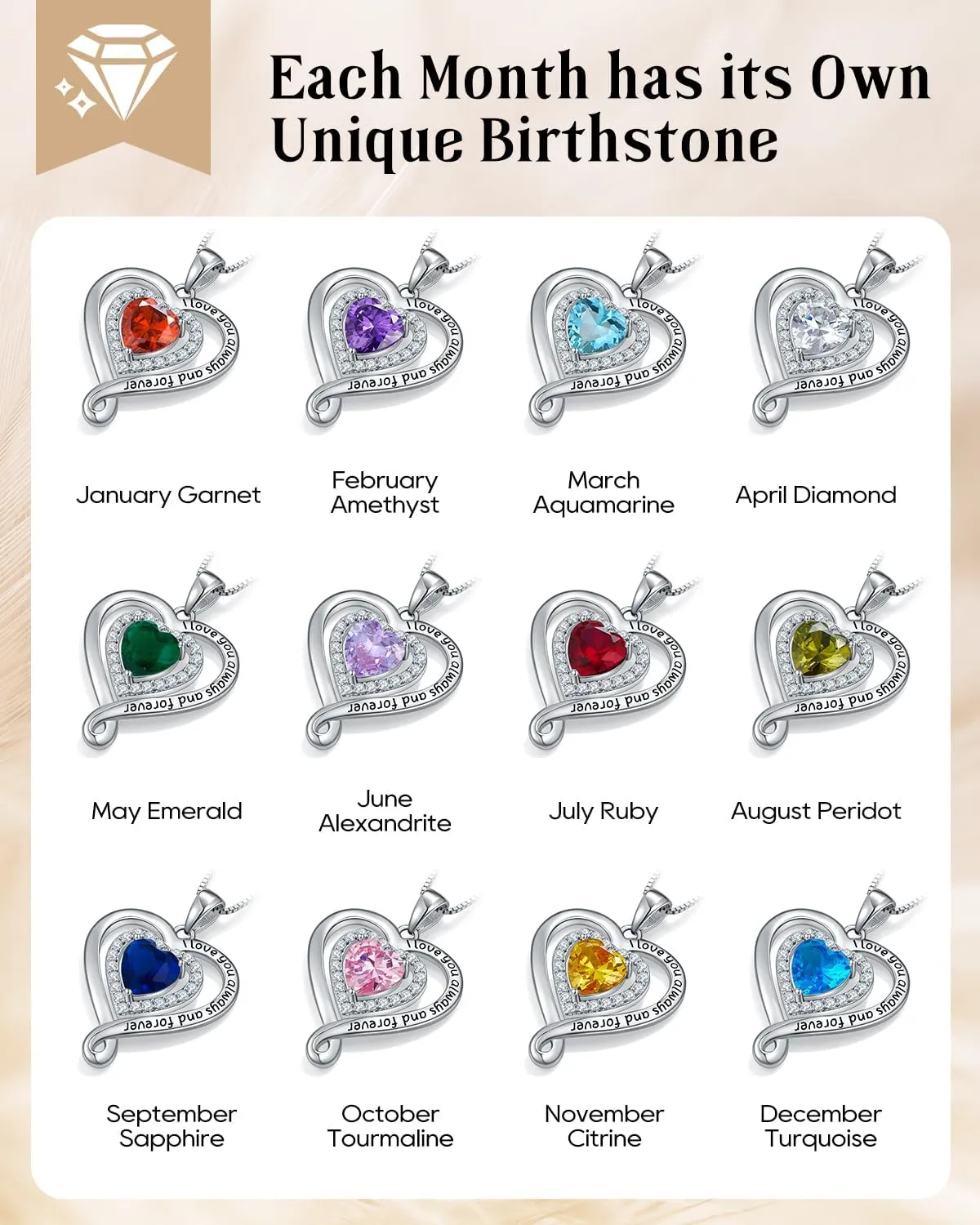 Infinity Heart Necklaces for Women | 925 Sterling Silver Diamond Jewelry for Wife Anniversary | Birthday Gifts for Her | Valentines Day Love Birthstone Pendant | Gifts for Mom on Mothers Day Christmas