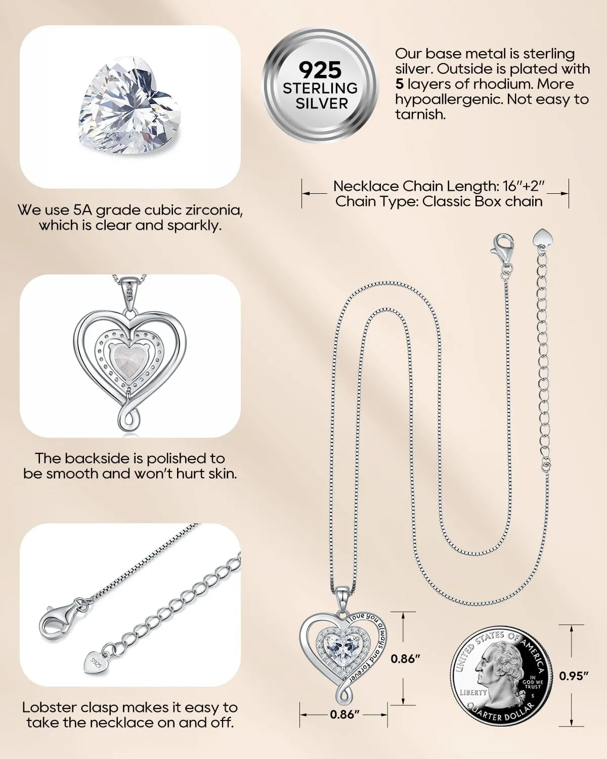 Infinity Heart Necklaces for Women | 925 Sterling Silver Diamond Jewelry for Wife Anniversary | Birthday Gifts for Her | Valentines Day Love Birthstone Pendant | Gifts for Mom on Mothers Day Christmas