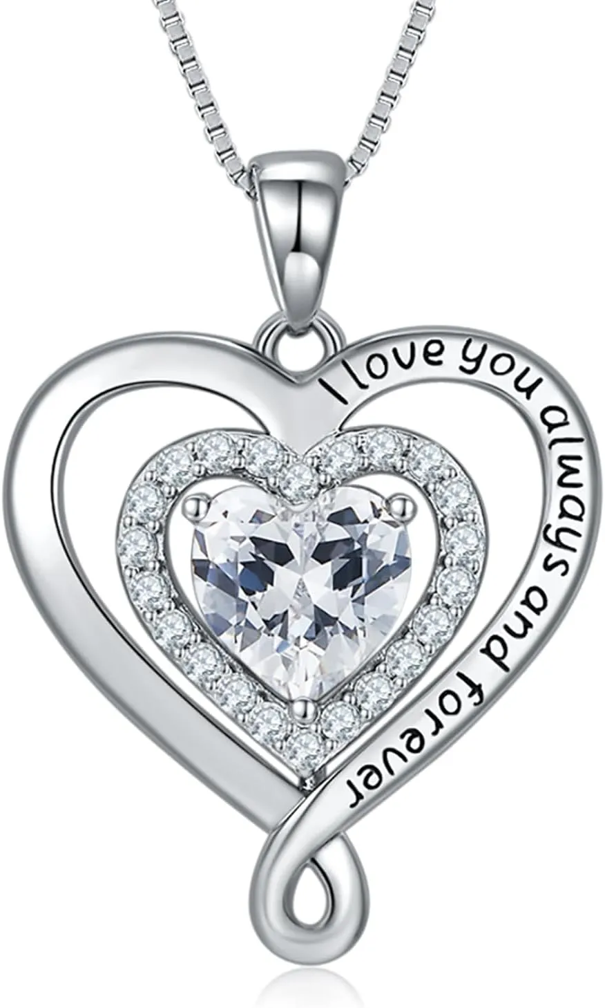 Infinity Heart Necklaces for Women | 925 Sterling Silver Diamond Jewelry for Wife Anniversary | Birthday Gifts for Her | Valentines Day Love Birthstone Pendant | Gifts for Mom on Mothers Day Christmas
