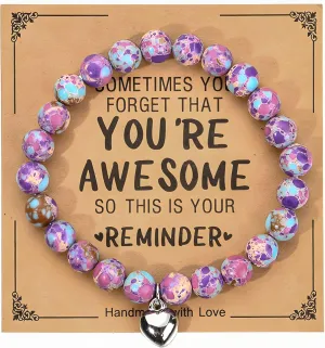 Inspirational Bracelets Birthday Gifts for Women Teen Girls Friendship Christmas Chakra Congratulations Friendship You're Awesome Small Gifts Beaded Mom Stretch Bracelets