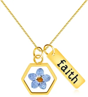 Inspirational Faith Tag Necklace with Epoxy Resin Charm and Genuine Mustard Seed | Gold Plated Meaningful Religious Jewelry for Women