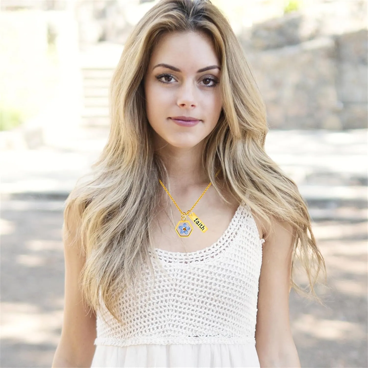 Inspirational Faith Tag Necklace with Epoxy Resin Charm and Genuine Mustard Seed | Gold Plated Meaningful Religious Jewelry for Women