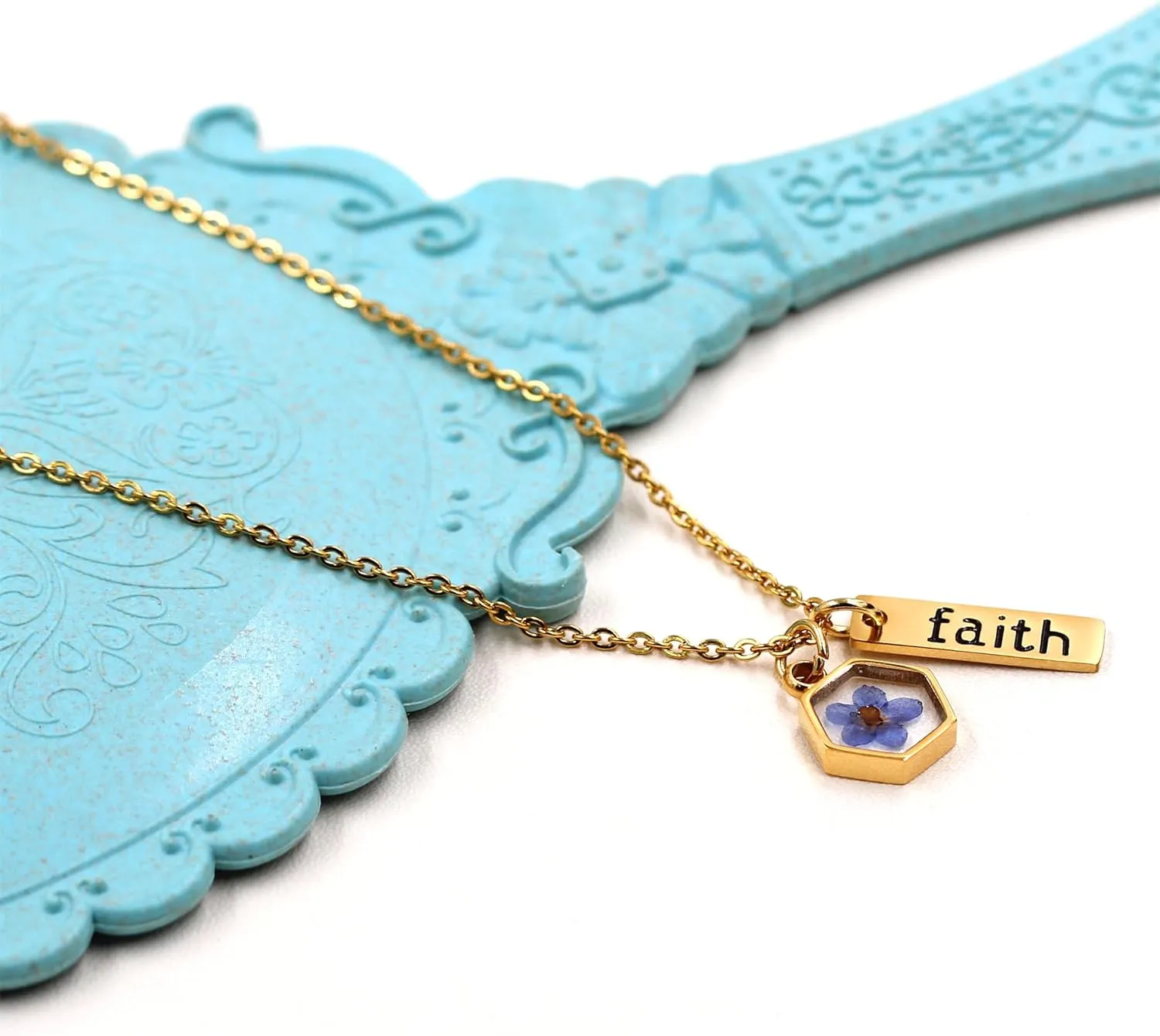 Inspirational Faith Tag Necklace with Epoxy Resin Charm and Genuine Mustard Seed | Gold Plated Meaningful Religious Jewelry for Women