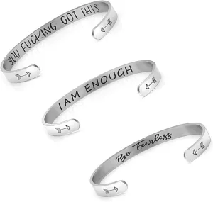 Inspirational "I am enough" "Be endless"Bracelets Set Engraved Keep Going Bangles for Women Gift Awareness Bracelet Friendship Jewelry
