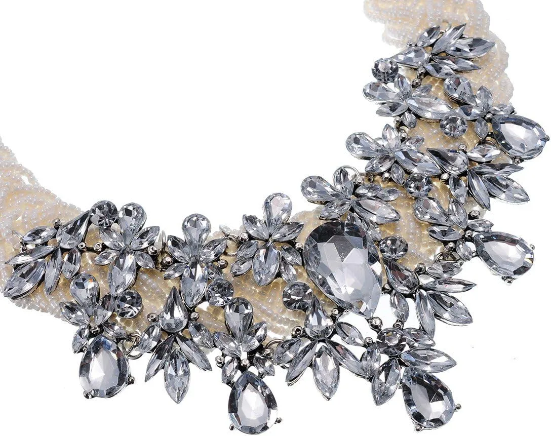 Jerollin Simulated Pearl Body Statement Necklace for Women, Fashion Collar Bib Necklaces Fashion Costume Jewelry Necklace