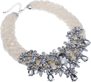 Jerollin Simulated Pearl Body Statement Necklace for Women, Fashion Collar Bib Necklaces Fashion Costume Jewelry Necklace