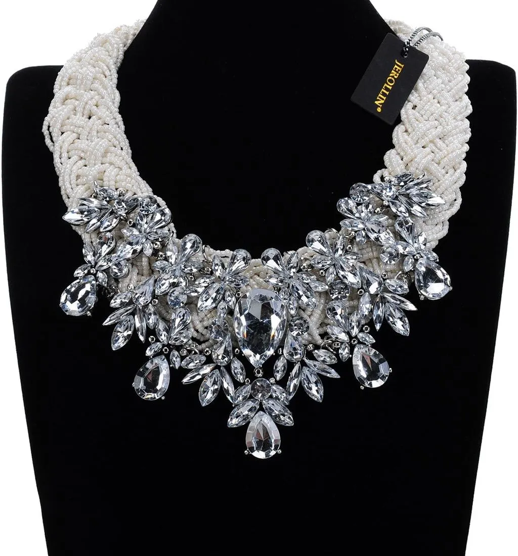 Jerollin Simulated Pearl Body Statement Necklace for Women, Fashion Collar Bib Necklaces Fashion Costume Jewelry Necklace
