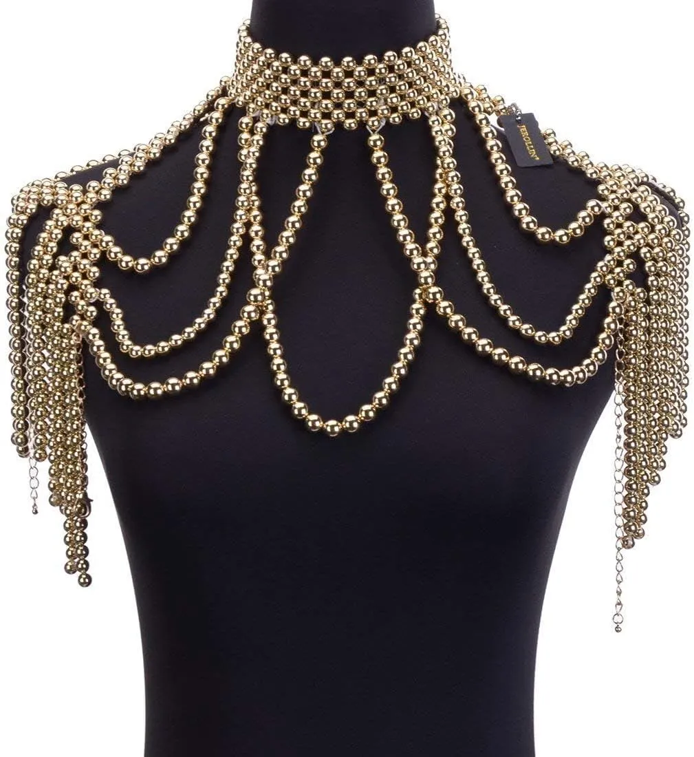 Jerollin Simulated Pearl Body Statement Necklace for Women, Fashion Collar Bib Necklaces Fashion Costume Jewelry