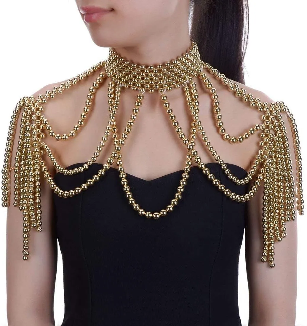 Jerollin Simulated Pearl Body Statement Necklace for Women, Fashion Collar Bib Necklaces Fashion Costume Jewelry