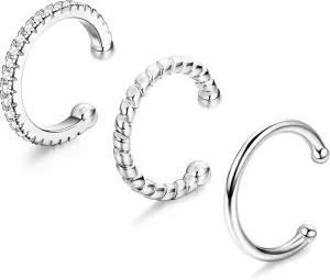 JeryWe 925 Sterling Silver Ear Cuff Earrings Non-Piercing Fake Helix Conch Cuff Earrings Hypoallergenic Cartilage Non-Pierced Cuff Earrings For Women For Non Pierced Ears