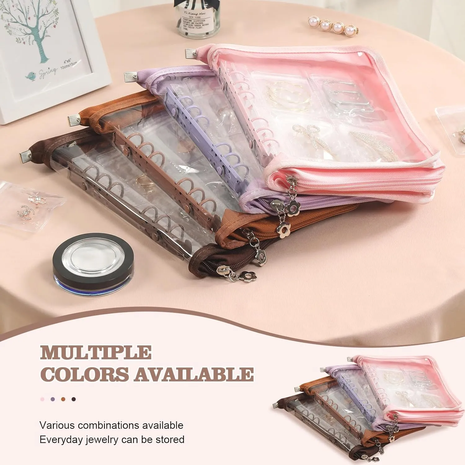 Jewelry Storage Book Transparent Earring Organizer Book travel jewelry organizer Book for Earrings Necklace Bracelet Ring, Brown