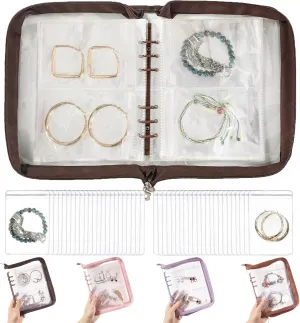 Jewelry Storage Book Transparent Earring Organizer Book travel jewelry organizer Book for Earrings Necklace Bracelet Ring, Brown