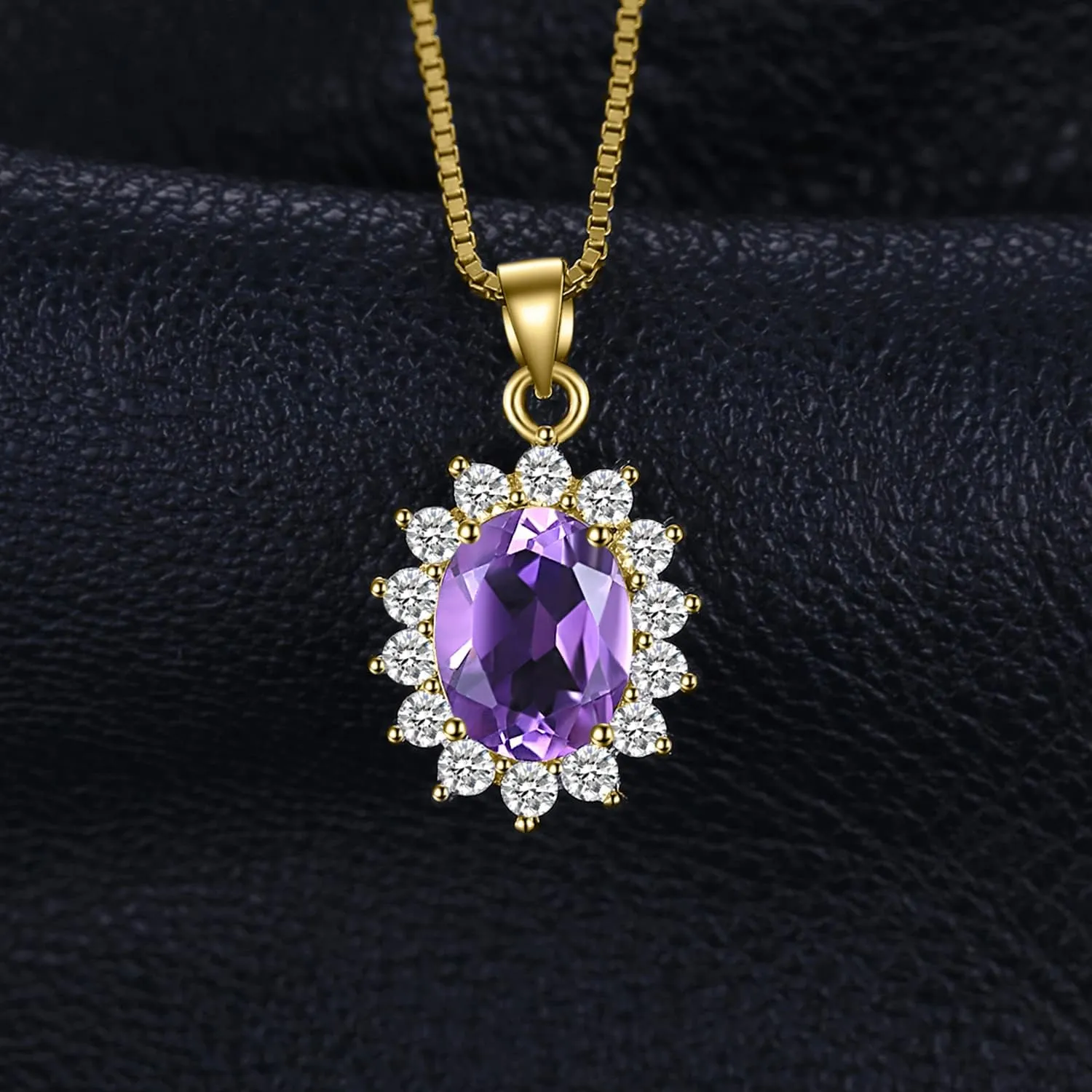 JewelryPalace Princess Diana Kate Middleton Natural Amethyst Citrine Garnet Peridot Topaz Created Ruby Sapphire Simulated Emerald Pendant Necklace for Women, 925 Sterling Silver Gemstone Jewelry Set