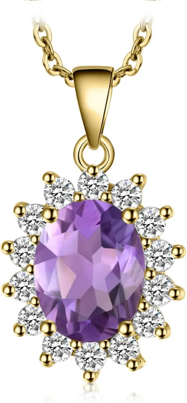 JewelryPalace Princess Diana Kate Middleton Natural Amethyst Citrine Garnet Peridot Topaz Created Ruby Sapphire Simulated Emerald Pendant Necklace for Women, 925 Sterling Silver Gemstone Jewelry Set