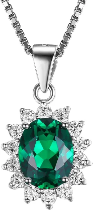 JewelryPalace Princess Diana Kate Middleton Natural Amethyst Citrine Garnet Peridot Topaz Created Ruby Sapphire Simulated Emerald Pendant Necklace for Women, 925 Sterling Silver Gemstone Jewelry Set