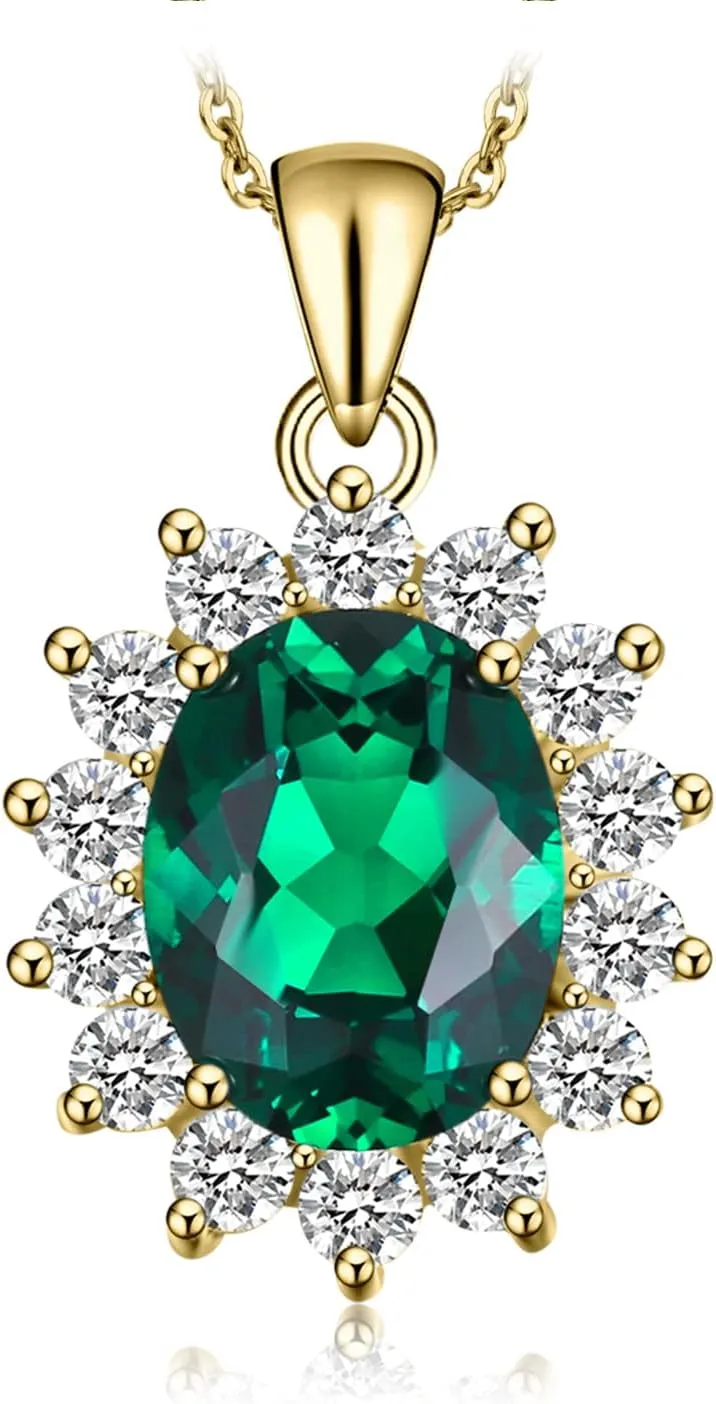 JewelryPalace Princess Diana Kate Middleton Natural Amethyst Citrine Garnet Peridot Topaz Created Ruby Sapphire Simulated Emerald Pendant Necklace for Women, 925 Sterling Silver Gemstone Jewelry Set