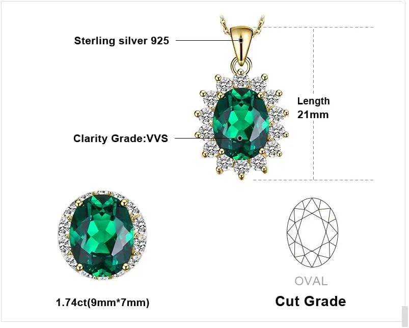 JewelryPalace Princess Diana Kate Middleton Natural Amethyst Citrine Garnet Peridot Topaz Created Ruby Sapphire Simulated Emerald Pendant Necklace for Women, 925 Sterling Silver Gemstone Jewelry Set