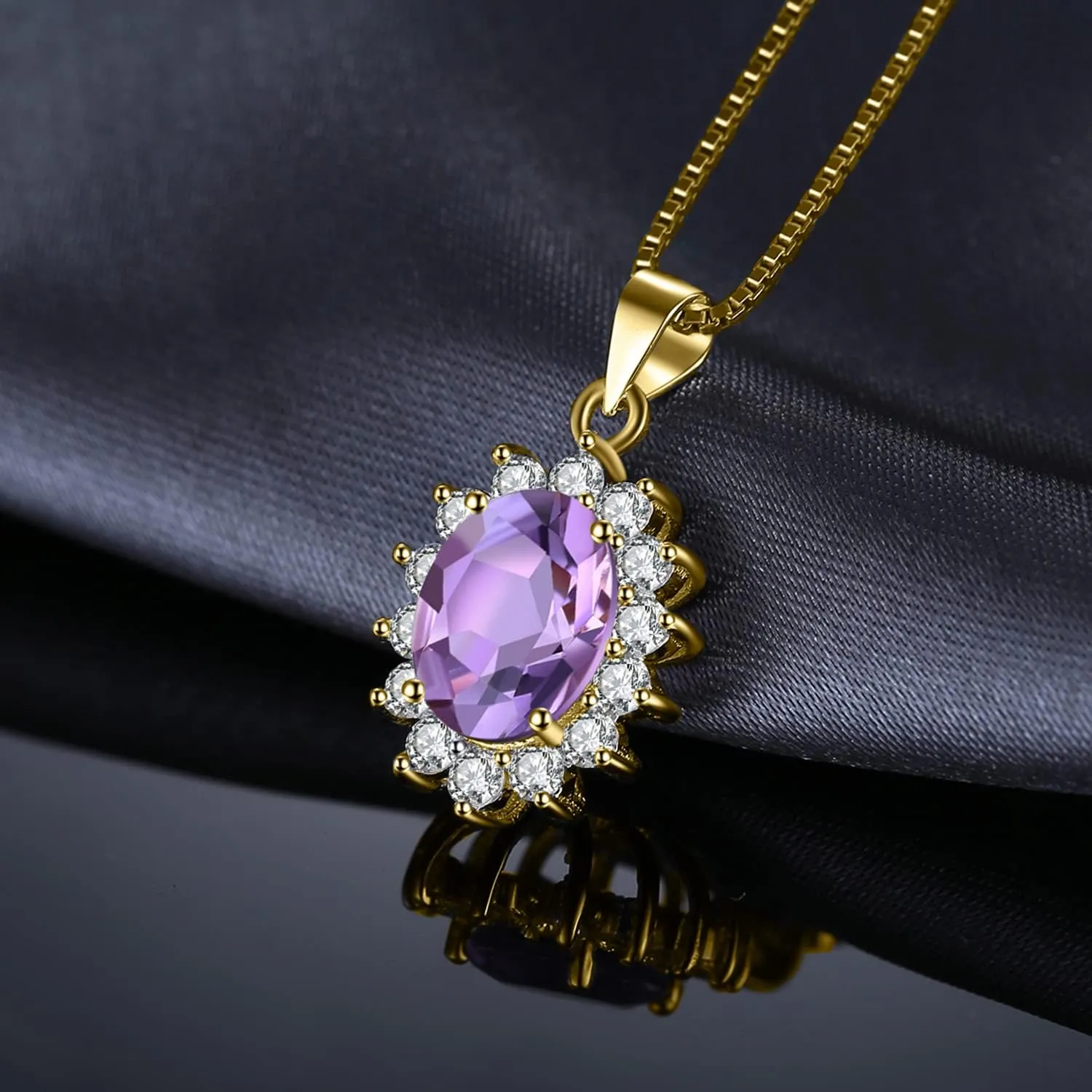JewelryPalace Princess Diana Kate Middleton Natural Amethyst Citrine Garnet Peridot Topaz Created Ruby Sapphire Simulated Emerald Pendant Necklace for Women, 925 Sterling Silver Gemstone Jewelry Set