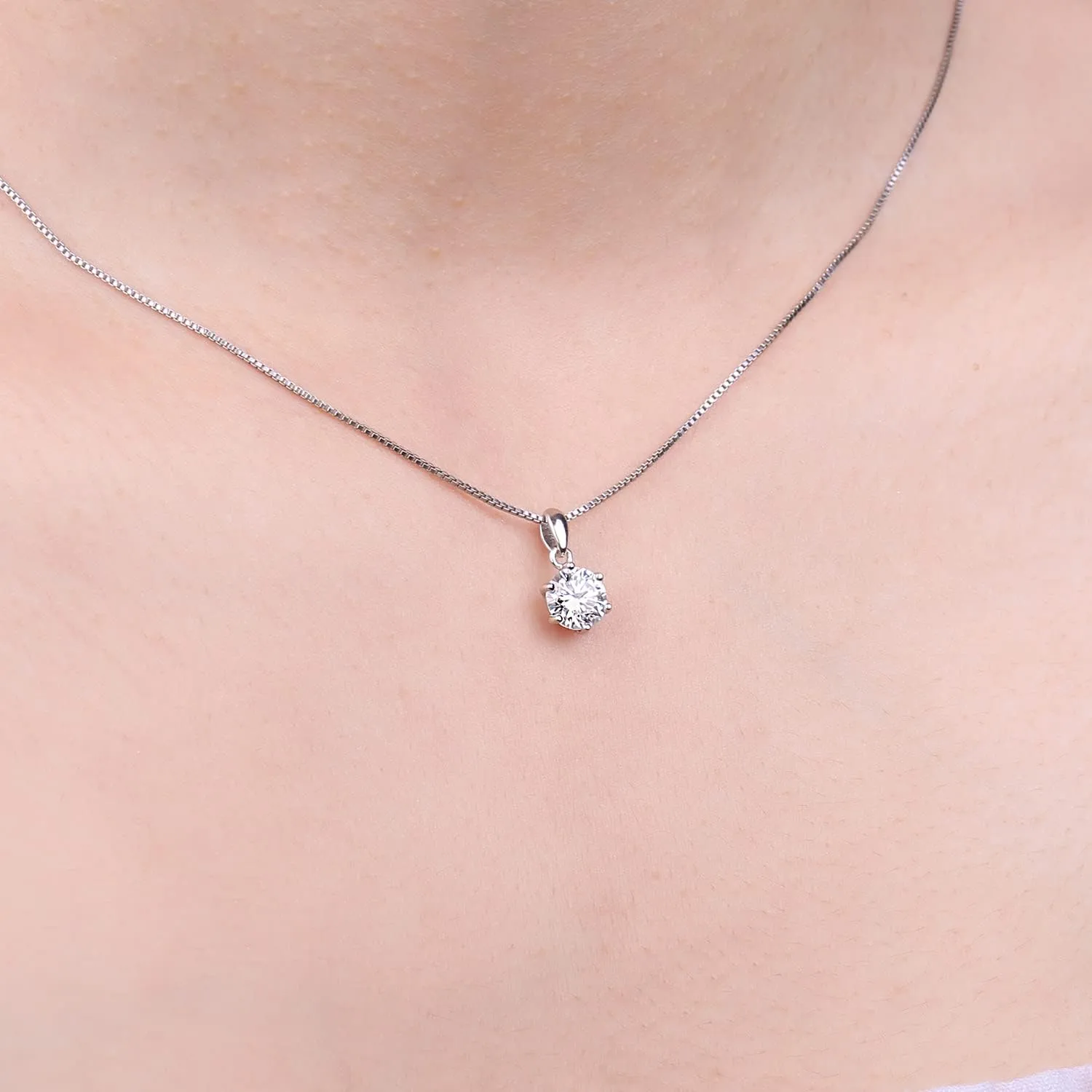 JewelryPalace Round 1ct 2ct 3ct Moissanite Solitaire Pendant Necklace for Women, Classic Simulated Diamond 925 Sterling Silver 14k White Gold Plated Necklaces for Her VVS D-F, 18 Inch Box chain