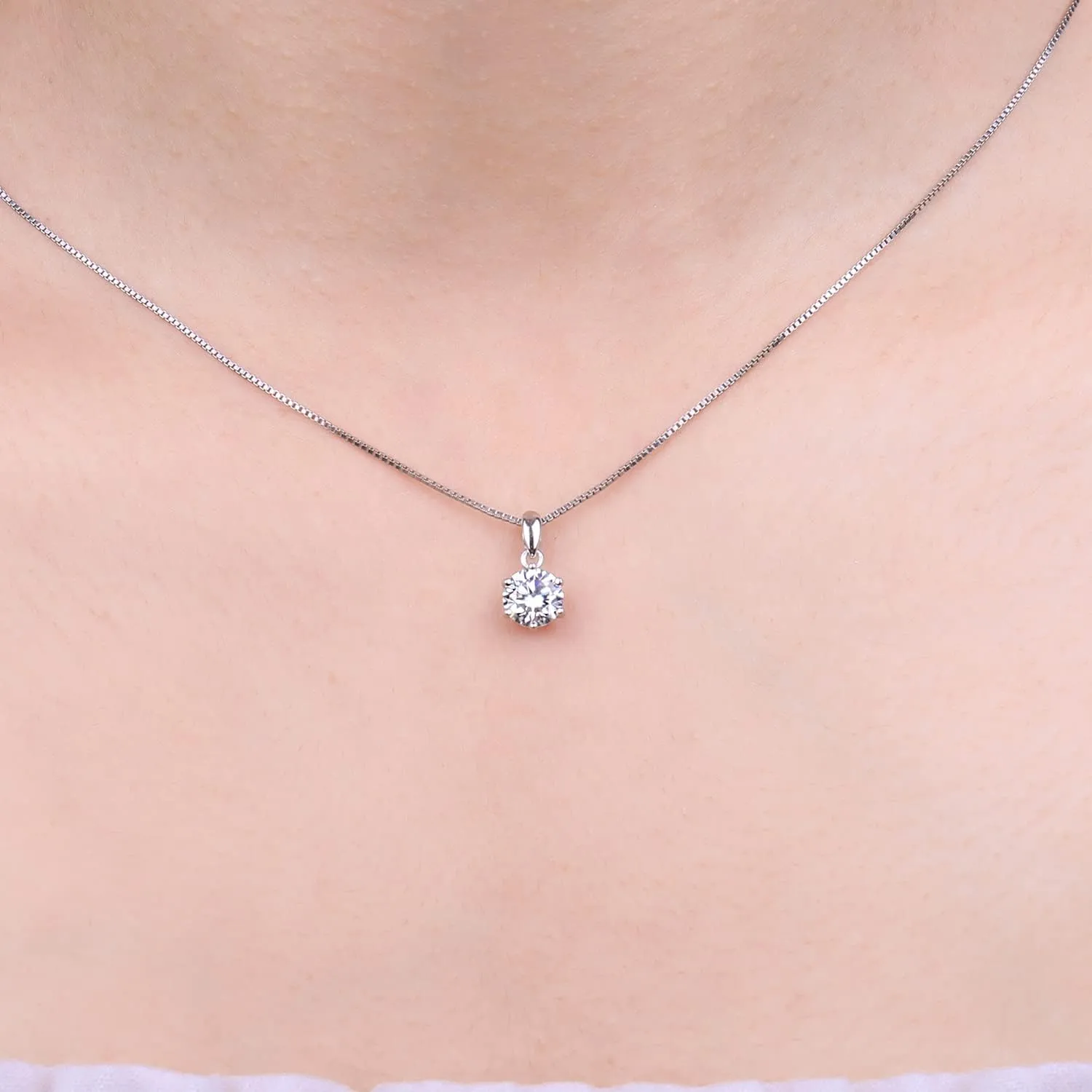 JewelryPalace Round 1ct 2ct 3ct Moissanite Solitaire Pendant Necklace for Women, Classic Simulated Diamond 925 Sterling Silver 14k White Gold Plated Necklaces for Her VVS D-F, 18 Inch Box chain
