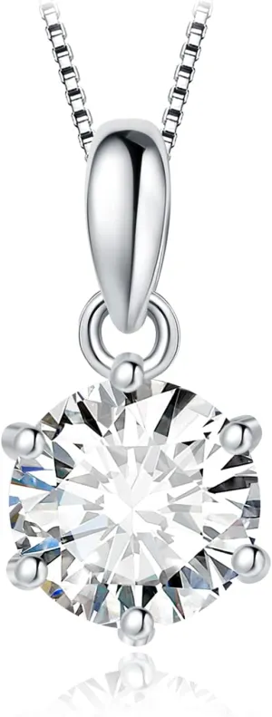 JewelryPalace Round 1ct 2ct 3ct Moissanite Solitaire Pendant Necklace for Women, Classic Simulated Diamond 925 Sterling Silver 14k White Gold Plated Necklaces for Her VVS D-F, 18 Inch Box chain