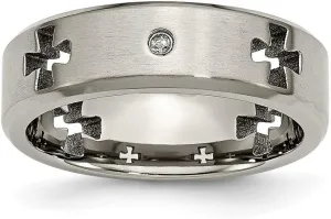 JewelryWeb Titanium Brushed Polished edges Irish Claddagh Celtic Trinity Knot Religious Faith Cross Cut Out with Diamond 7mm Band Ring Size 11-Band Style-Ring for Women and Men