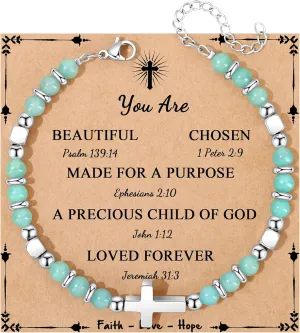 JoycuFF Christian Gifts for Women Cross Bracelet Faith Easter Catholic Religious Christian Jewelry, Meaningful Baptism Communion Natural Beads Bracelets