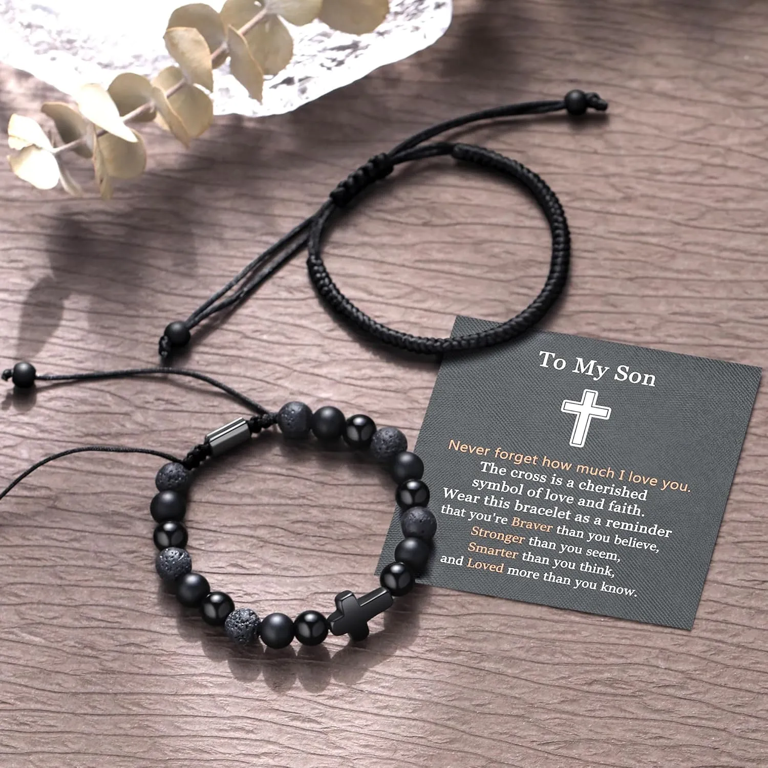 JSJOY Cross Bracelet for Son from Mom Dad Inspirational Cross Bracelets Christian Graduation Gifts for Him Power Balance Bracelets Religion Bracelet Easter Gifts