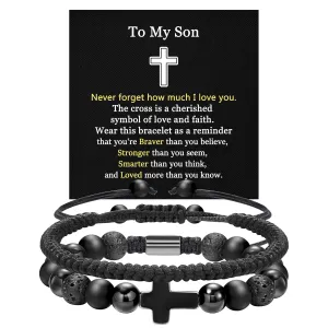 JSJOY Cross Bracelet for Son from Mom Dad Inspirational Cross Bracelets Christian Graduation Gifts for Him Power Balance Bracelets Religion Bracelet Easter Gifts