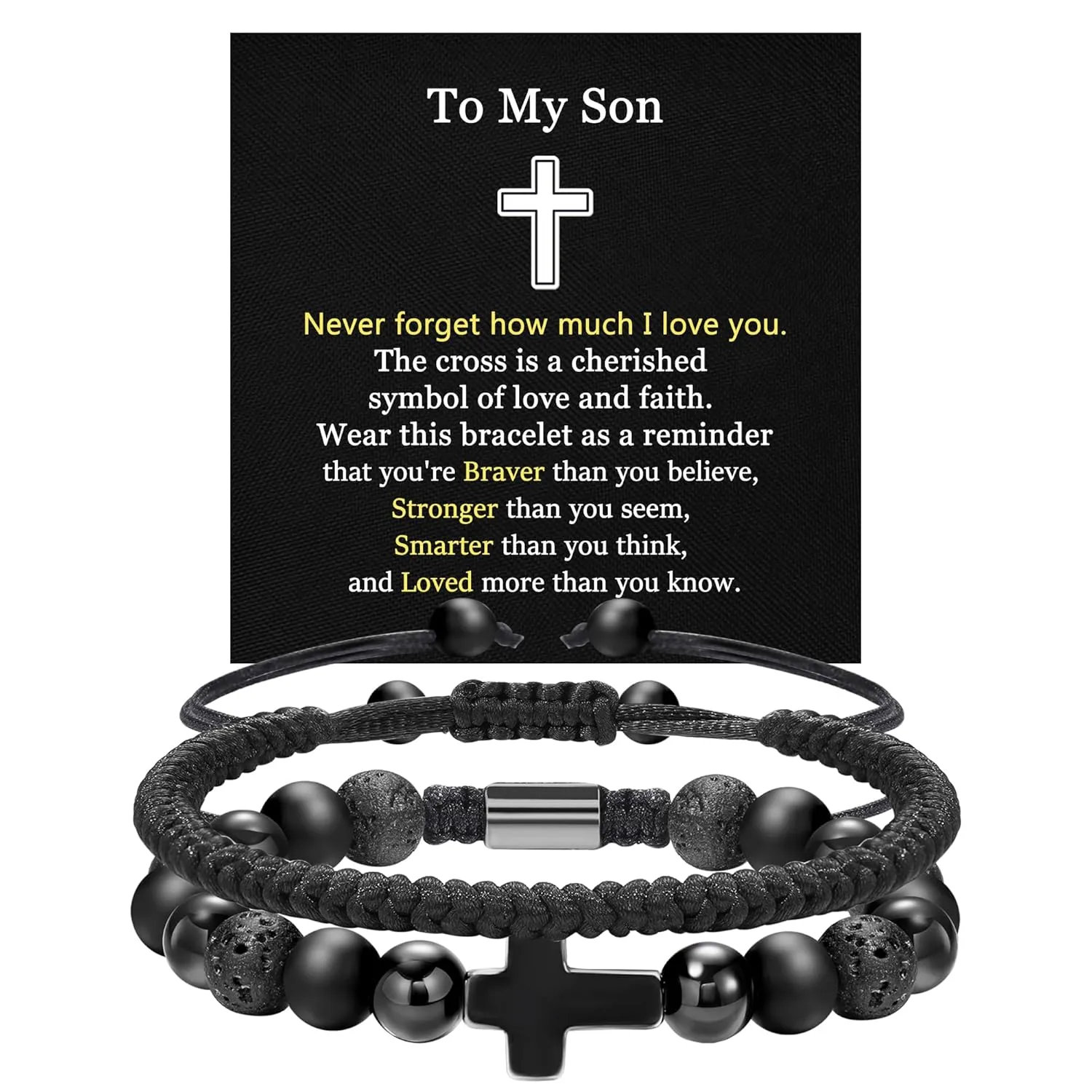 JSJOY Cross Bracelet for Son from Mom Dad Inspirational Cross Bracelets Christian Graduation Gifts for Him Power Balance Bracelets Religion Bracelet Easter Gifts