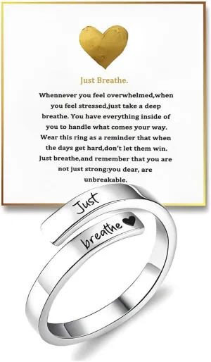 Just Breathe Ring for Women Hope Rings Just Breathe Adjustable Inspirational Ring Heart Ring Spiral Wrap Healing Rings Stainless Steel Encouragement Inspirational Ring Jewelry