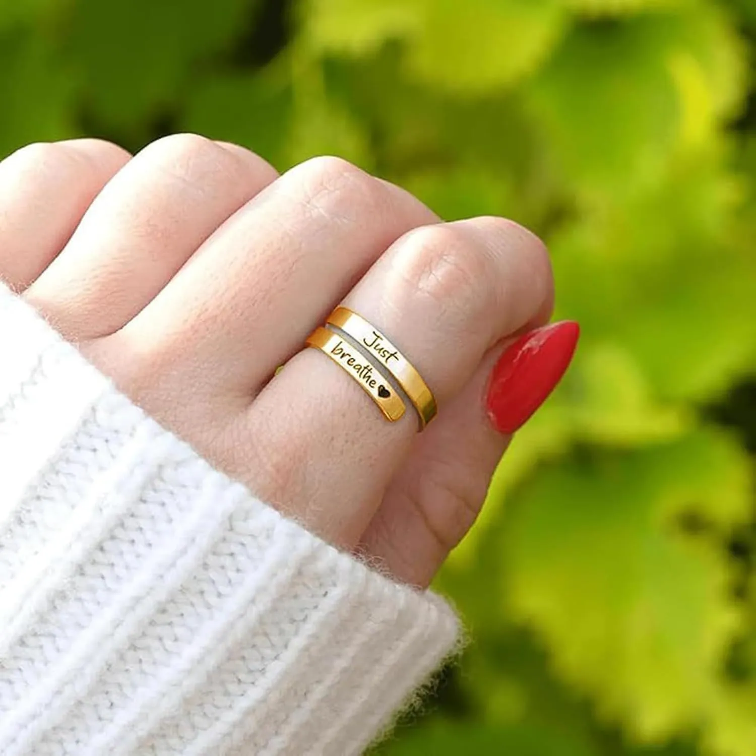 Just Breathe Ring for Women Hope Rings Just Breathe Adjustable Inspirational Ring Heart Ring Spiral Wrap Healing Rings Stainless Steel Encouragement Inspirational Ring Jewelry