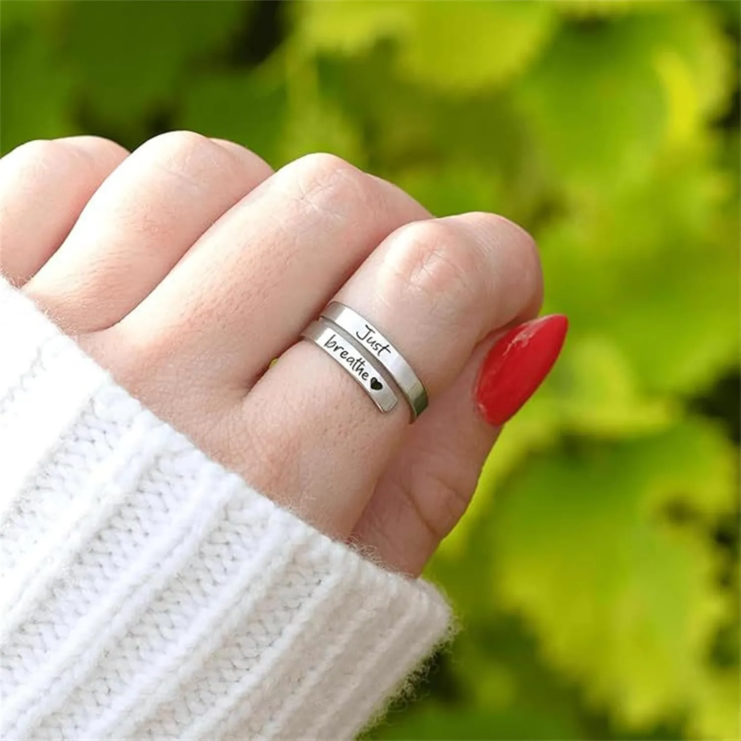 Just Breathe Ring for Women Hope Rings Just Breathe Adjustable Inspirational Ring Heart Ring Spiral Wrap Healing Rings Stainless Steel Encouragement Inspirational Ring Jewelry