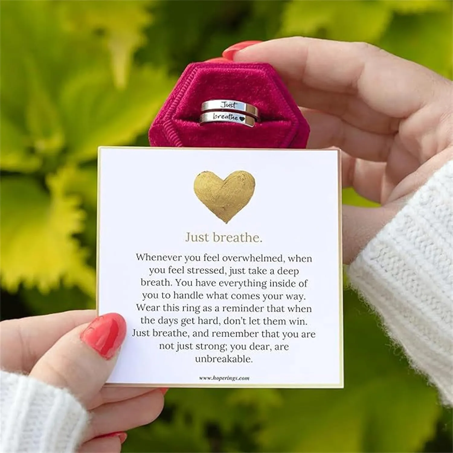 Just Breathe Ring for Women Hope Rings Just Breathe Adjustable Inspirational Ring Heart Ring Spiral Wrap Healing Rings Stainless Steel Encouragement Inspirational Ring Jewelry