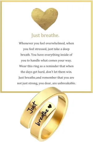 Just Breathe Ring for Women Hope Rings Just Breathe Adjustable Inspirational Ring Heart Ring Spiral Wrap Healing Rings Stainless Steel Encouragement Inspirational Ring Jewelry