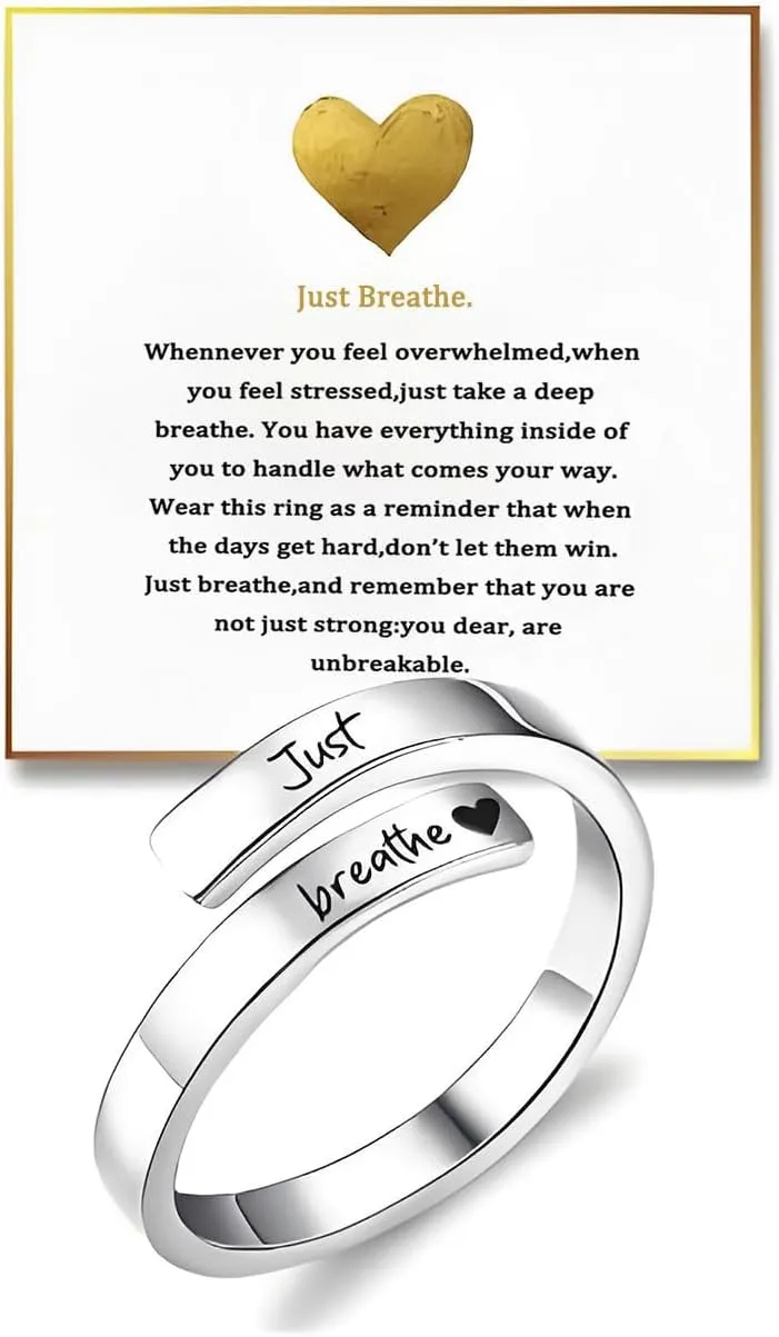 Just Breathe Ring for Women Hope Rings Just Breathe Adjustable Inspirational Ring Heart Ring Spiral Wrap Healing Rings Stainless Steel Encouragement Inspirational Ring Jewelry