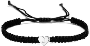 kelistom 14K White Gold Plated Initial Heart String Bracelets for Women Men Handmade Rope Braided Bracelet Minimalist Jewelry Matching Couple Bracelets