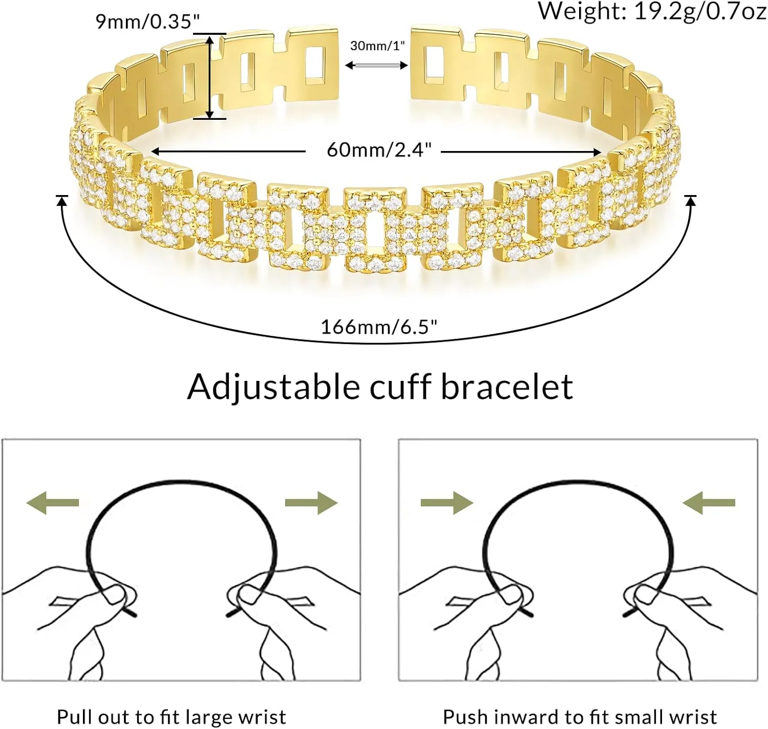 KELORIS PATH Gold Cuff Bracelets for Women, 14k Gold Plated Open Twisted Adjustable CZ Cuff Bangles Dainty Jewelry Gifts