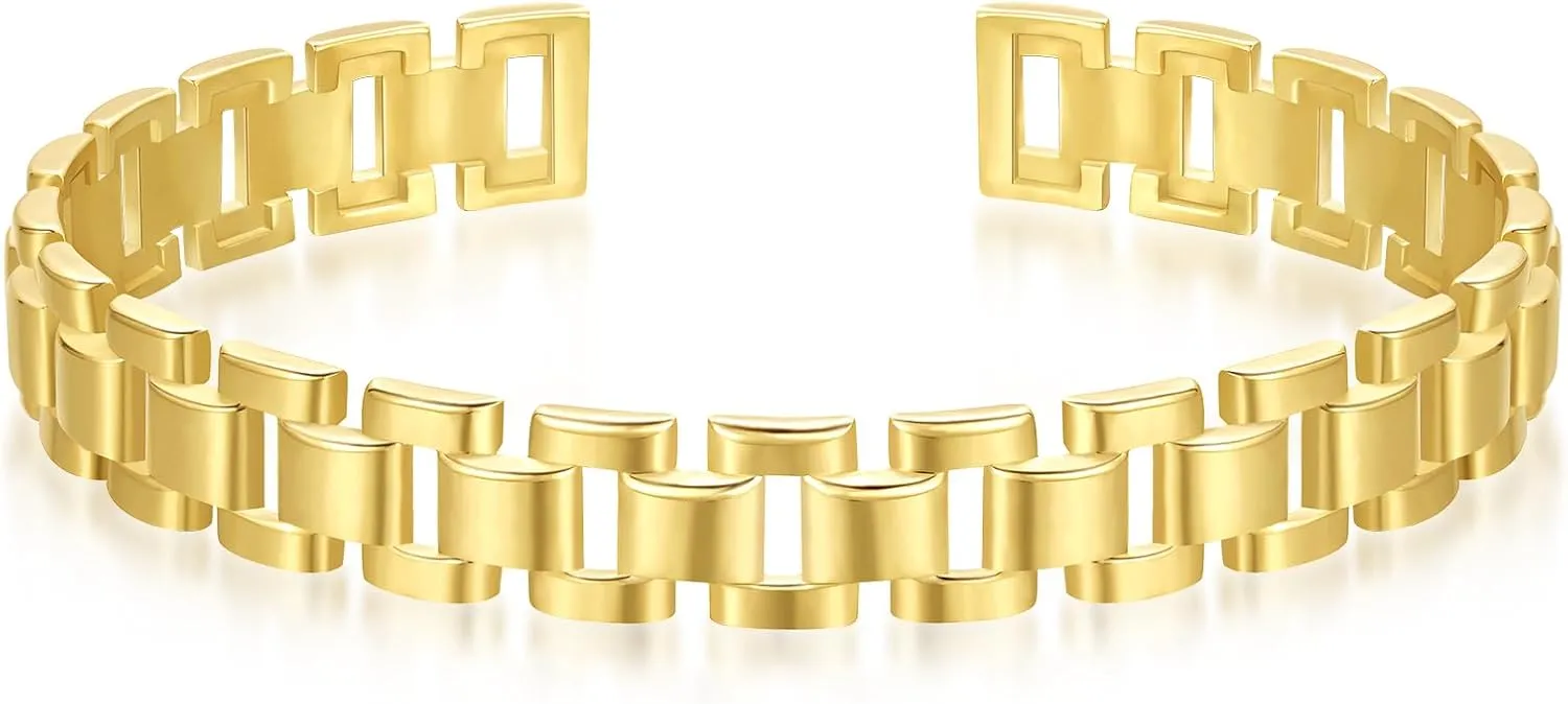 KELORIS PATH Gold Cuff Bracelets for Women, 14k Gold Plated Open Twisted Adjustable CZ Cuff Bangles Dainty Jewelry Gifts