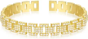 KELORIS PATH Gold Cuff Bracelets for Women, 14k Gold Plated Open Twisted Adjustable CZ Cuff Bangles Dainty Jewelry Gifts