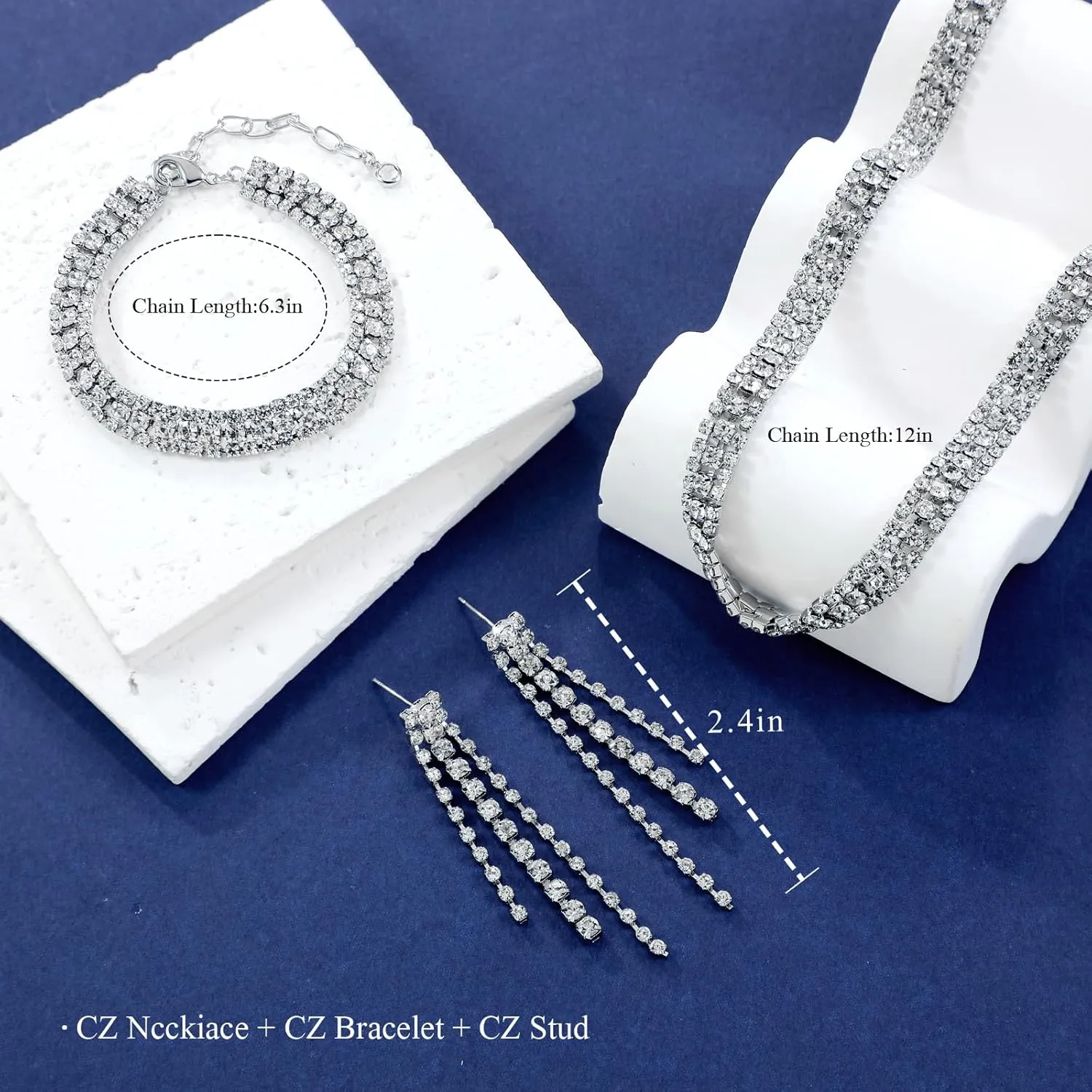 KesaPlan Rhinestone Jewelry Sets for Women, Choker Necklace, Bracelet, Dangle Earrings, Wedding Prom Dresses